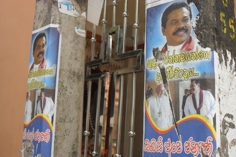 An presidential election campaign poster in the Kochchikade area of Colombo features Pope Francis and President Mahinda Rajapaksa (Photo by ucanews.com)