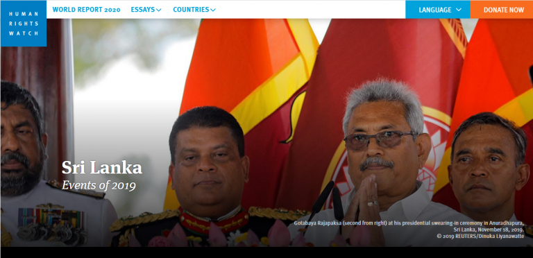 2019 ශ්‍රී ලංකාවේ මානව හිමිකම් පිළිබඳ Human Rights Watch වාර්තාව